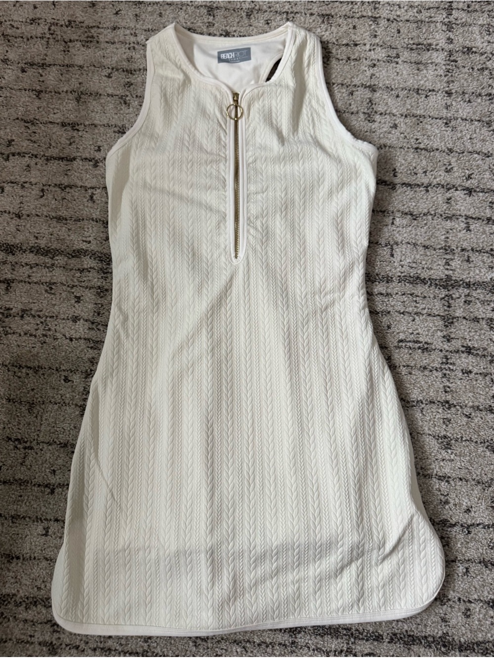 Sleeveless White Zip-Front Knit Dress by Beachriot
